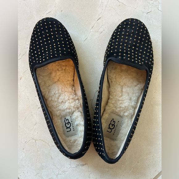 UGG Shoes - UGG Women's Black Loafers / Slippers  with Gold Studs